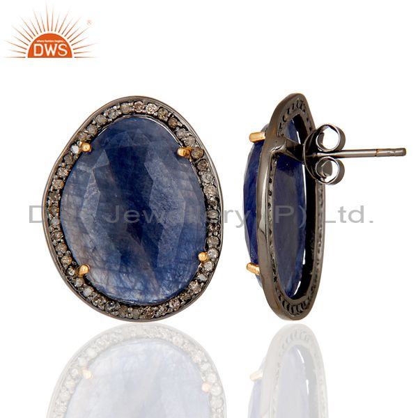 Exporter Diamond and Blue Sapphire Black Oxidized 925 Silver Stud Earring