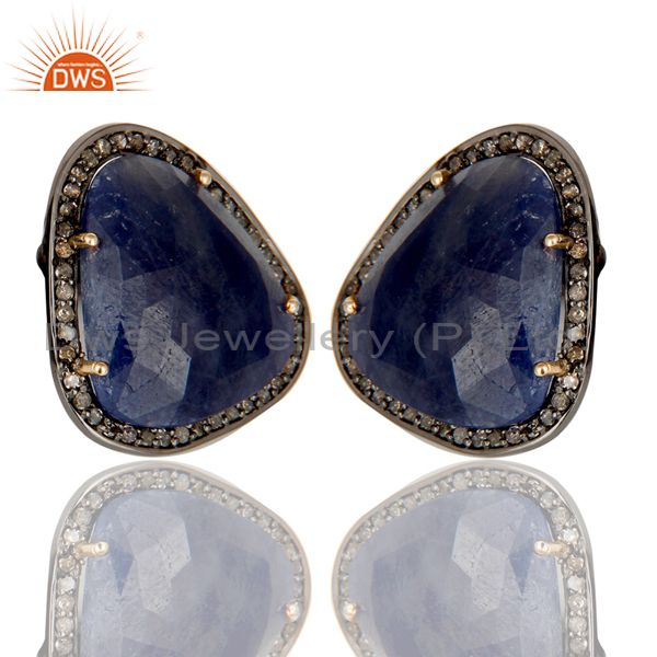 Exporter Blue Sapphire and Pave Diamond Precious Stud Earring