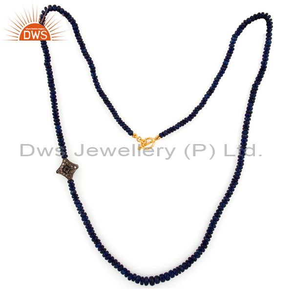 Exporter Blue Sapphire Beads Gemstone Pave Diamond Necklace Manufacturer