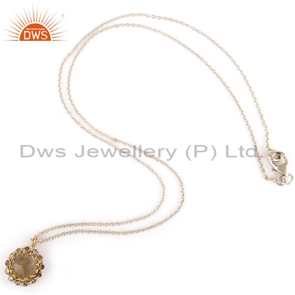 Exporter 18K Yellow Gold And Sterling Silver Rutilated Quartz Pendant With Chain