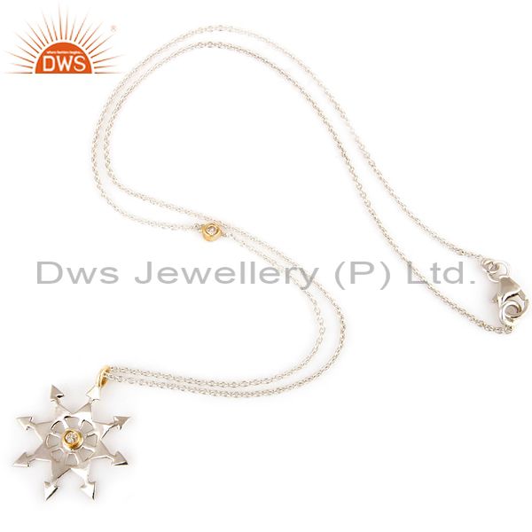 Exporter 18K Yellow Gold And Sterling Silver Natural Diamond Star Pendant Necklace