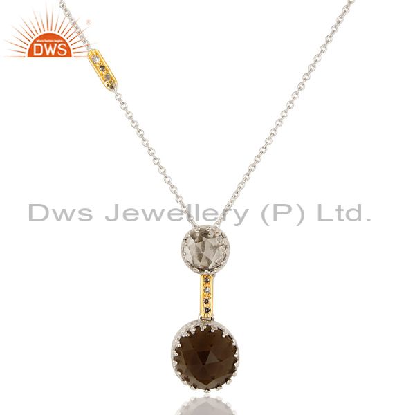 Exporter 18K Yellow Gold Smoky Quartz And Natural Diamond Pendant With Chain