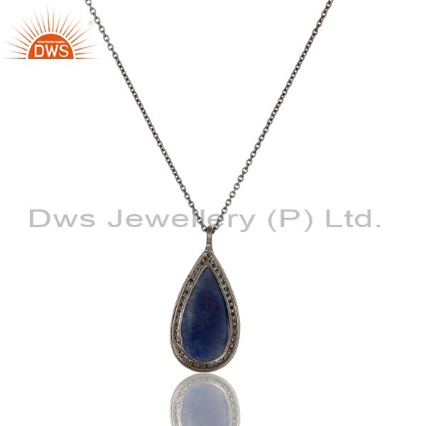 Exporter Genuine 14k Yellow Gold Blue Sapphire And Pave Diamond Pendant Necklace