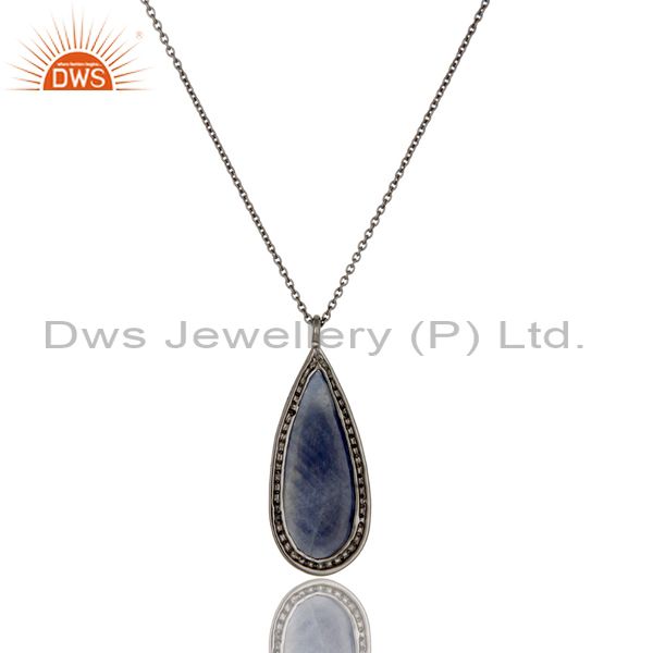 Exporter Solid 14k Yellow Gold Blue Sapphire And Pave Diamond Pendant Necklace