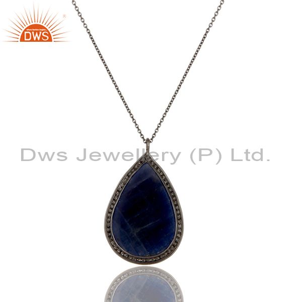 Exporter Blue Sapphire And Pave Diamond 14K Solid Yellow Gold Pendant Chain Necklace