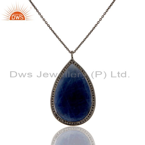 Exporter 14K Yellow Gold Pave Diamond And Blue Sapphire Silver Pendant
