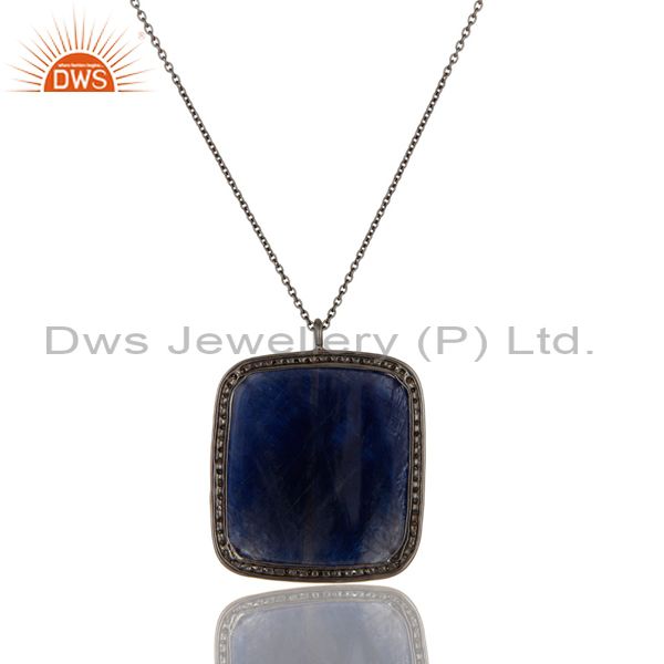 Exporter 14K Yellow Gold Pave Diamond And Blue Sapphire Silver Pendant Necklace