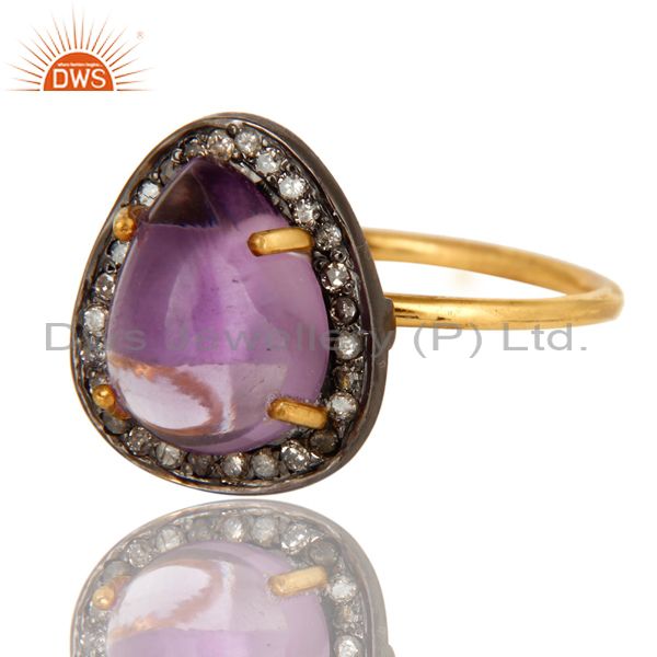 Exporter Natural Amethyst And Pave Diamond 14K Yellow Gold Stacking Ring