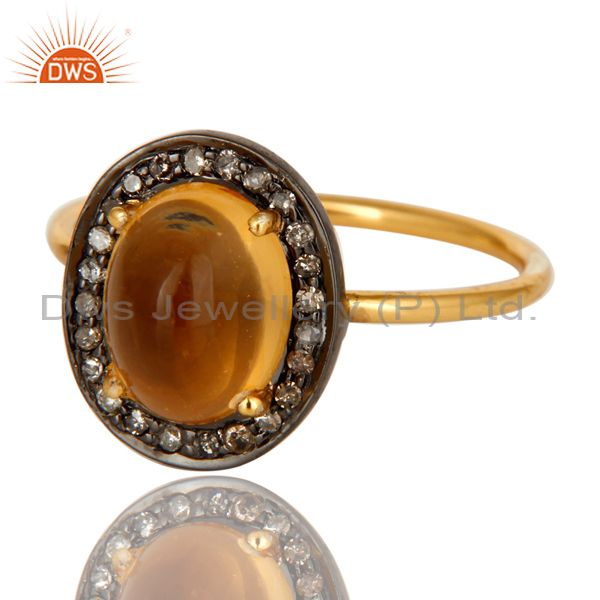 Exporter 14K Solid Yellow Gold Pave Diamond And Citrine Gemstone Stackable Ring