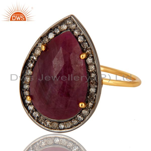 Exporter Natural Ruby Gemstone And Pave Diamond 14K Yellow Gold Stackable Ring