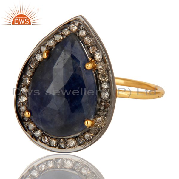 Exporter 14K Yellow Gold Pave Diamond And Natural Blue Sapphire September Birthstone Ring