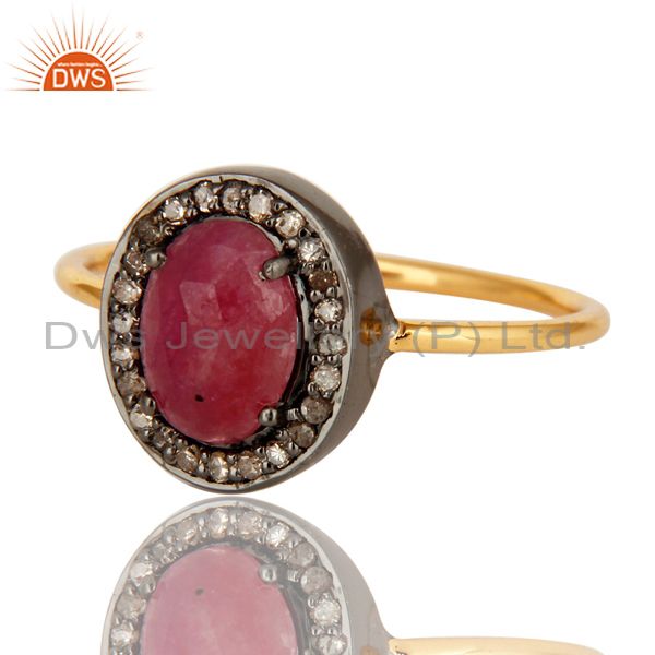 Exporter 14K Solid Yellow Gold Pave Diamond Natural Ruby Gemstone Engagement Ring