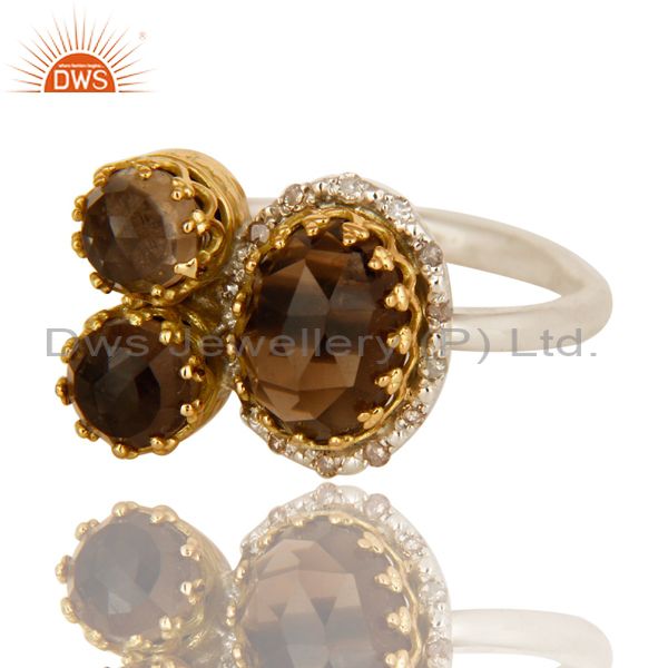 Exporter Handmade Smoky Quartz 18K Solid Yellow Gold And Sterling Silver Stacking Ring
