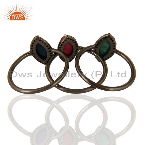 Exporter 14K Yellow Gold Emerald, Blue Sapphire And Ruby Stacking Ring With Pave Diamond