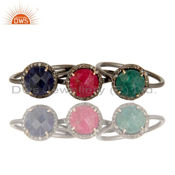 Exporter Ruby, Emerald And Blue Sapphire Pave Set Diamond Stack Ring Made In 14K Gold