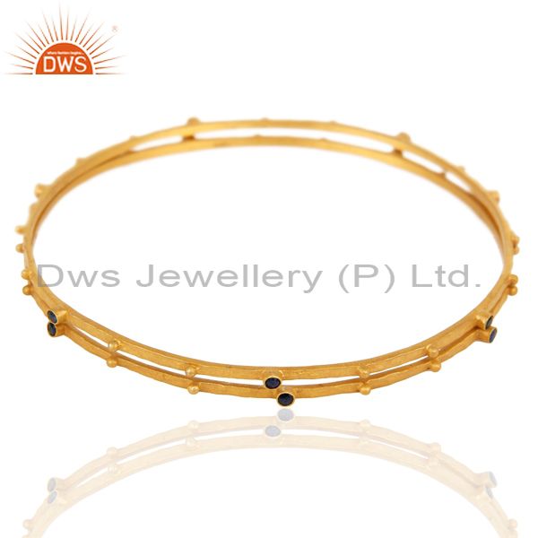 Supplier of 18k gold plated blue sapphire gemstone 925 sterling silver bangle