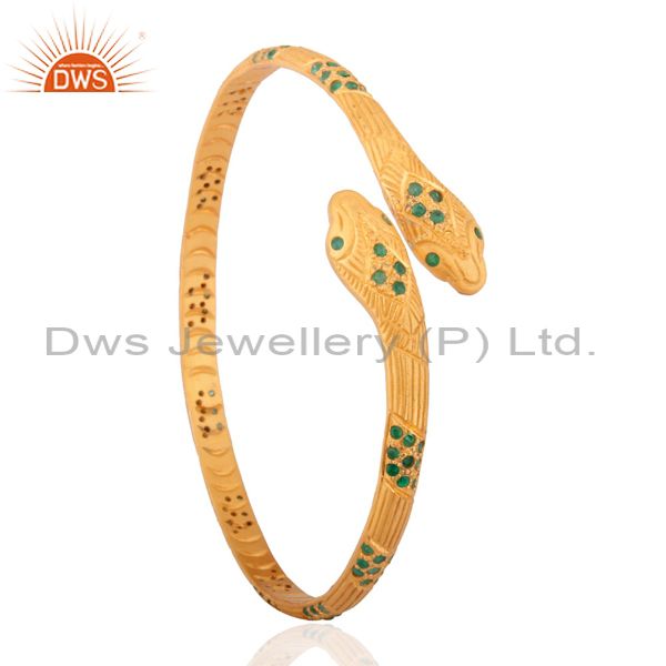 Supplier of Ladies 18k gold on emerald gemstone 925 silver luxury snake bangle