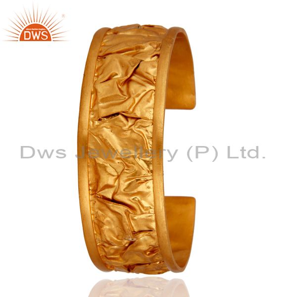 Exporter Gold Plated 925 Sterling Silver Hammered Fashion Wedding Bangle Cuff Bracelet