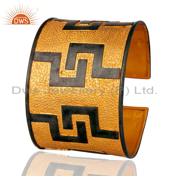 Exporter Genuine 925 Sterling Silver Gold Plated Finish Hammered Wide Cuff Bracelets