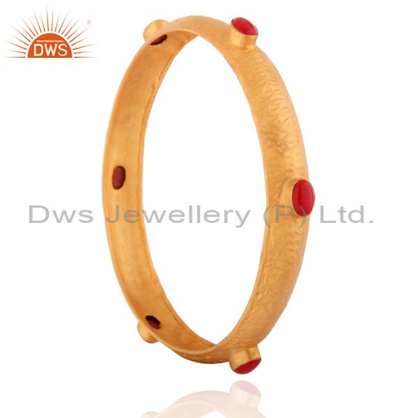 Supplier of 925 silver red coral natural gemstone 24k gold on stackable bangle