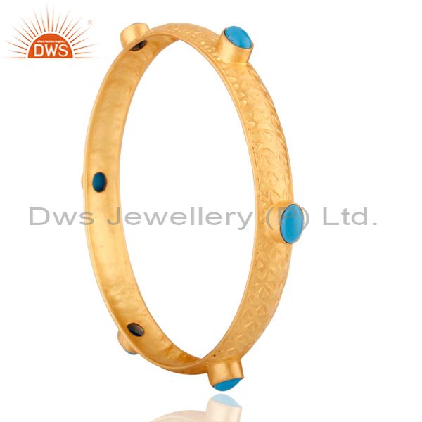 Supplier of Handmade designer bangle hammered 24k yellow gold turquoise gemstone