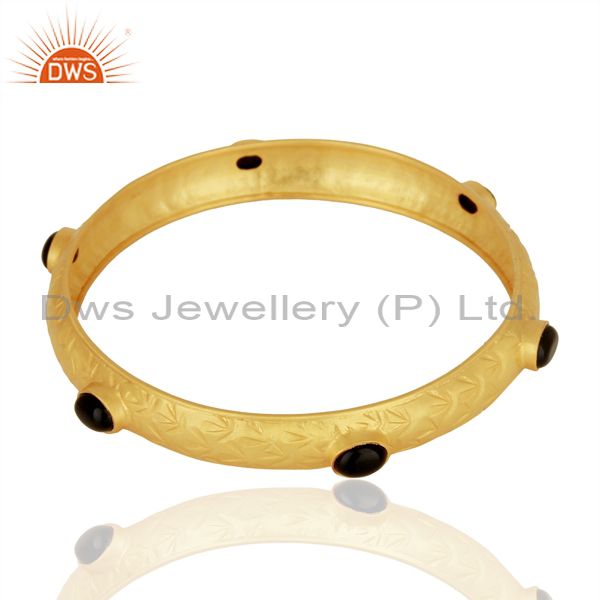 Supplier of Gold plated silver natural black onyx gemstone bangle girls jewelry