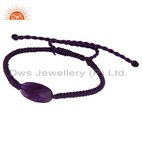 Exporter Natural Purple Aventurine Faceted Tumble Gemstone Macrame Bracelet Jewellery