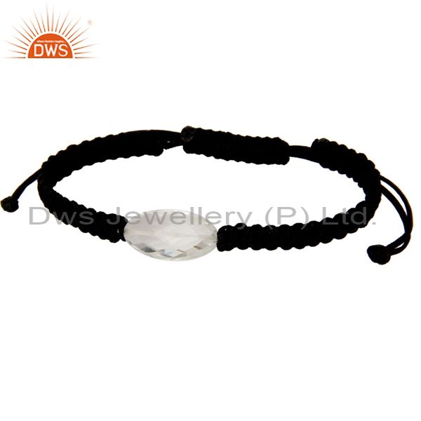 Exporter Natural Crystal Quartz Black Cord Macrame Adjustable Bracelet