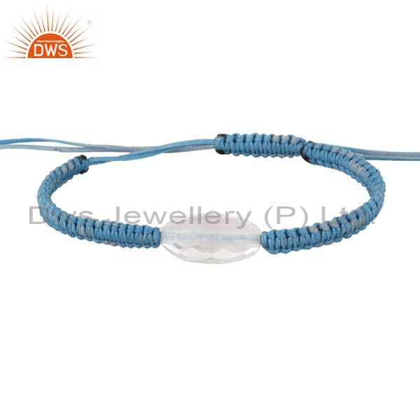 Exporter Natural Clear Crystal Quartz Handmade Sky Blue Cord Macrame Slider Bracelet