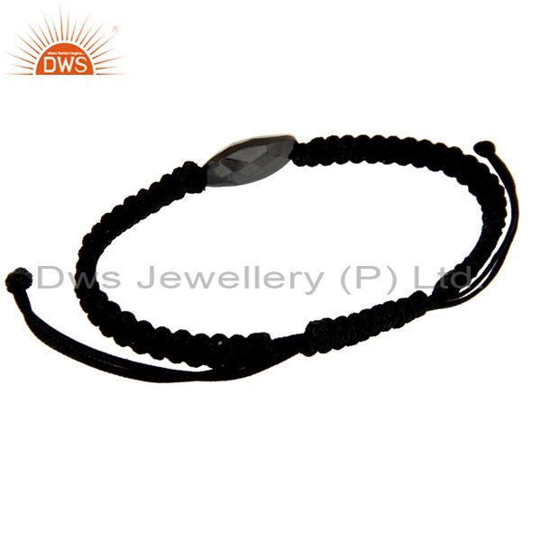 Exporter Natural Hematite Faceted Gemstone Nugget Black Cord Macrame Adjustable Bracelet