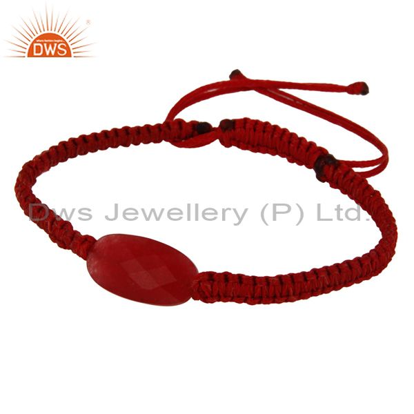 Exporter Natural Faceted Red Aventurine Gemstone Macrame Bracelet Gift Jewelry For Women
