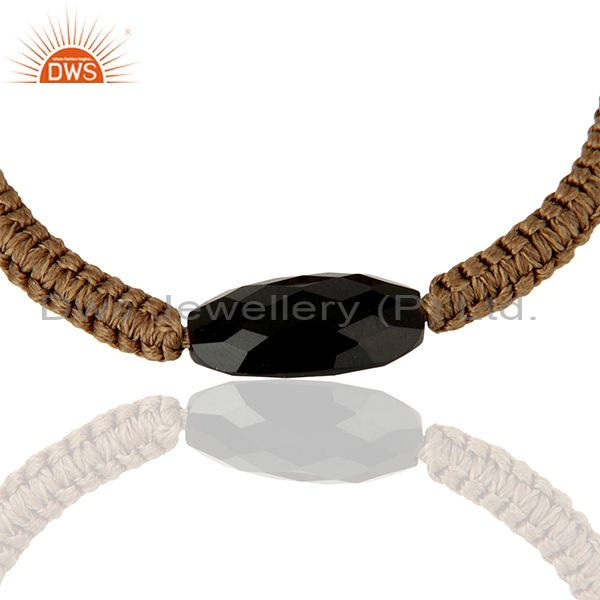 Exporter Faceted Gemstone Black Onyx Wrap Adjustable Brown Cord Macrame Bracelet