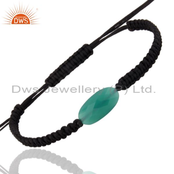 Exporter Spiritual Gemstone Green Onyx Black Macrame Adjustable Shamballa Bracelet