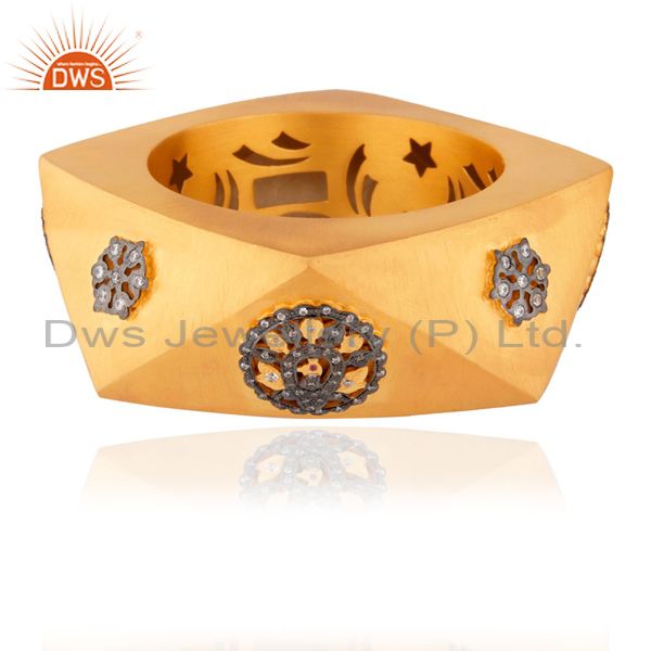 Supplier of 18k gold plated 925 silver ruby cz party wear fashion wide bangle