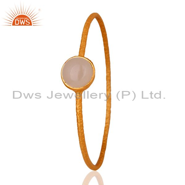 Supplier of Solid 925 silver rose chalcedony 18k yellow gold plated bangle