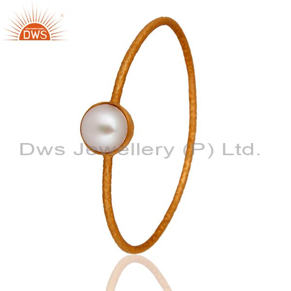 Supplier of 18k gold plated 925 sterling silver natural pearl handmade bangle