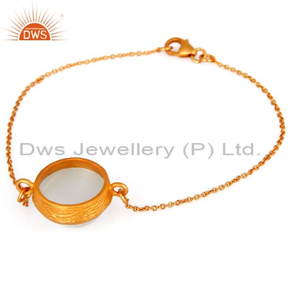 Exporter White Moonstone Gemstone Bracelet Gold Plated Sterling Silver Handmade Jewelry