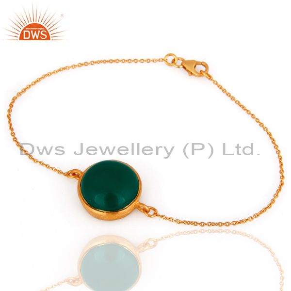 Exporter 18K Gold Plated Sterling Silver Green Onyx And CZ Fashion Bracelet Jewelry