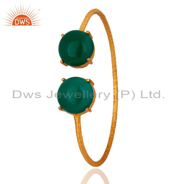 Supplier of 18k yellow gold plated sterling silver green onyx open bangle
