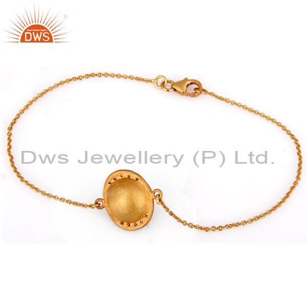 Exporter Peach Moonstone And White Zircon Sterling Silver Bracelet With 18K Gold Plated