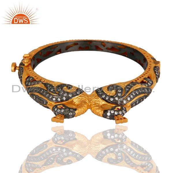 Supplier of 22k yellow gold plated silver peacock designer peacock bangle cz