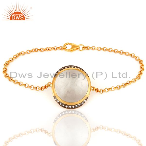 Exporter Natural Crystal Quartz 14K Gold Plated Sterling Silver Chain Bracelet With CZ