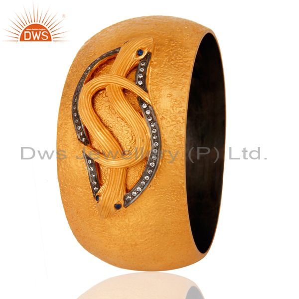 Supplier of 18k yellow gold silver white zircon vintage style snake wide bangle
