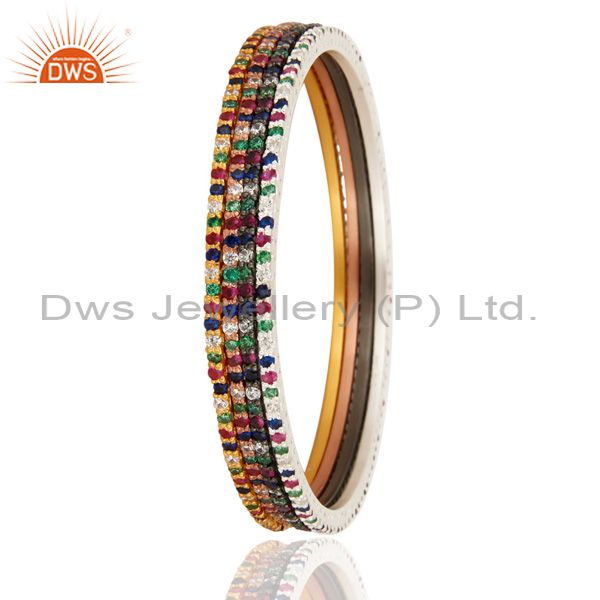 Supplier of 18k gold 925 silver multi color cubic zirconia accent sleek bangle
