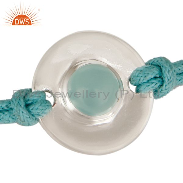 Exporter 925 Sterling Silver Blue Chalcedony Disc Cord Macrame Adjustable Bracelet