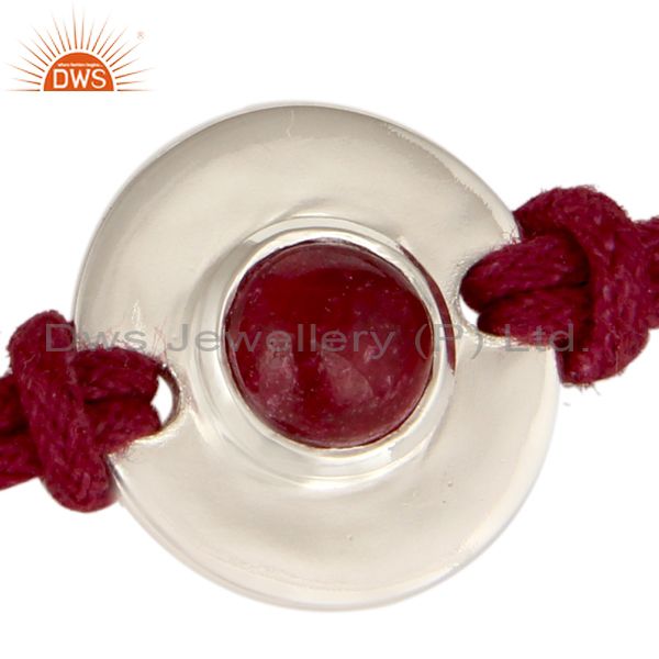 Exporter 925 Sterling Silver Ruby Gemstone Disc Red Cord Macrame Adjustable Bracelet
