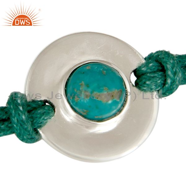 Exporter 925 Sterling Silver Turquoise Gemstone Disc Cord Adjustable Macrame Bracelet