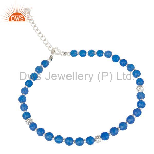 Exporter Beaded Blue Chalcedony Gemstone 925 Silver Bracelet Manufacturer