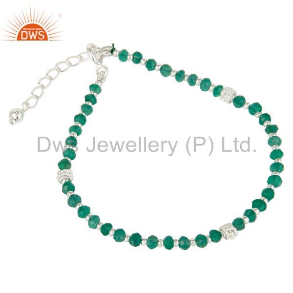 Exporter Green Onyx Beaded 925 Silver Gemstone Chain Bracelet Manufacturers