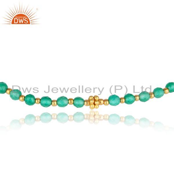 Designer green onyx bead bracelet in yellow gold on silver 925